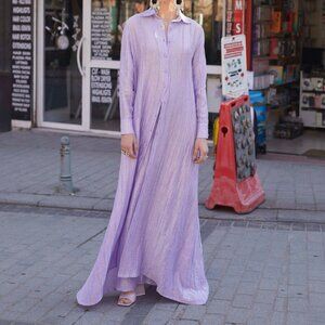 Sai Sankoh Selena Shirt Maxi Dress Linen Blend in Lilac Purple